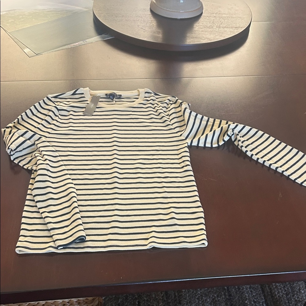 J. Crew Navy and Cream Striped Long Sleeve Tee